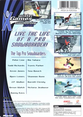 Winter X Games Snowboarding 2002 (USA) box cover back